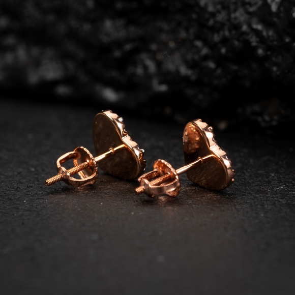 Womens Two Tone Rose Gold Elegant Luxury 925 Sterling Silver Heart Stud Earrings - Picture 4 of 5